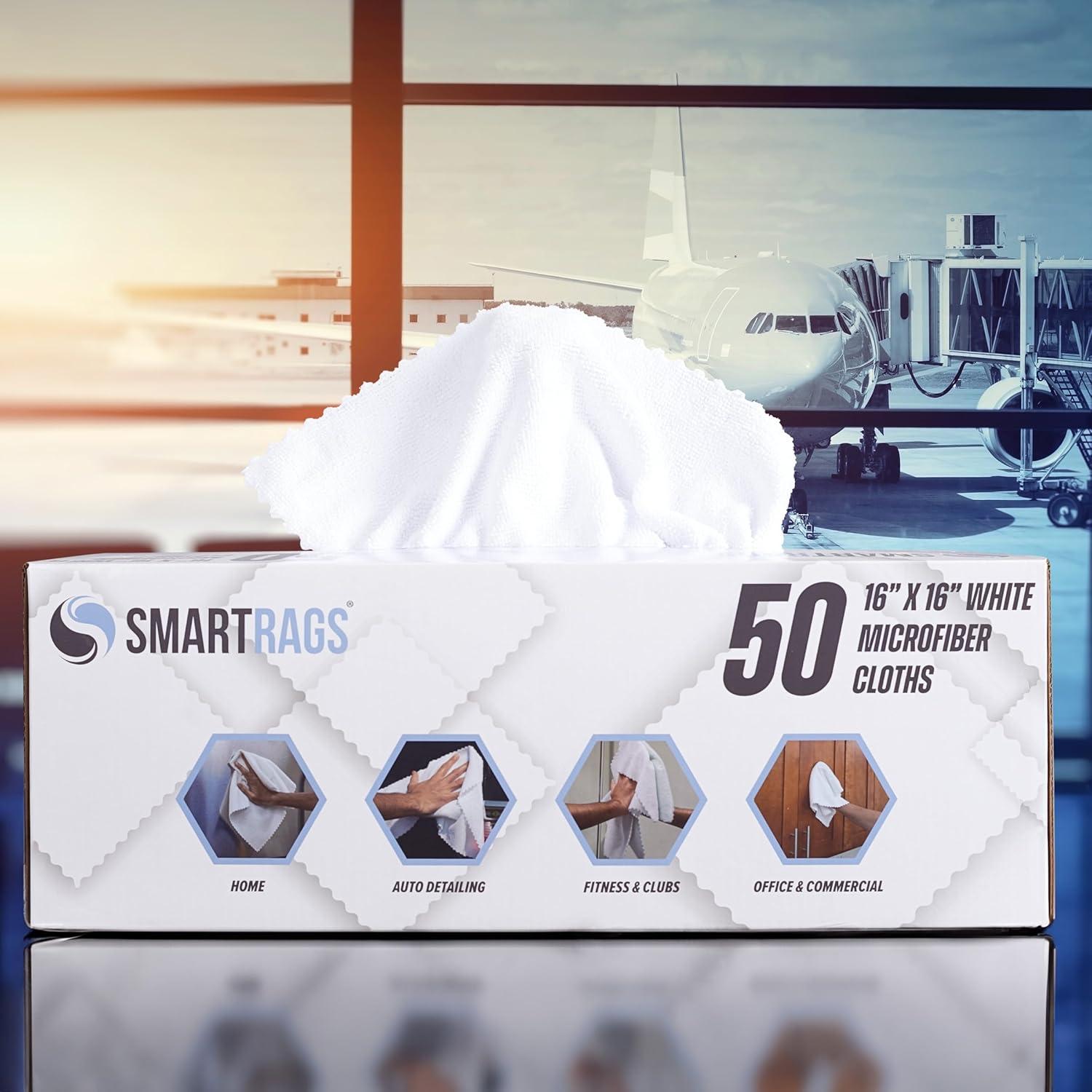 image:imageArkwright Smart Rags Microfiber Cleaning Cloths Pack of 50 in a Box Lint Free 180 GSM Reusable Towels for Auto Office and Household Cleaning 12 x 12 in WhiteWhite