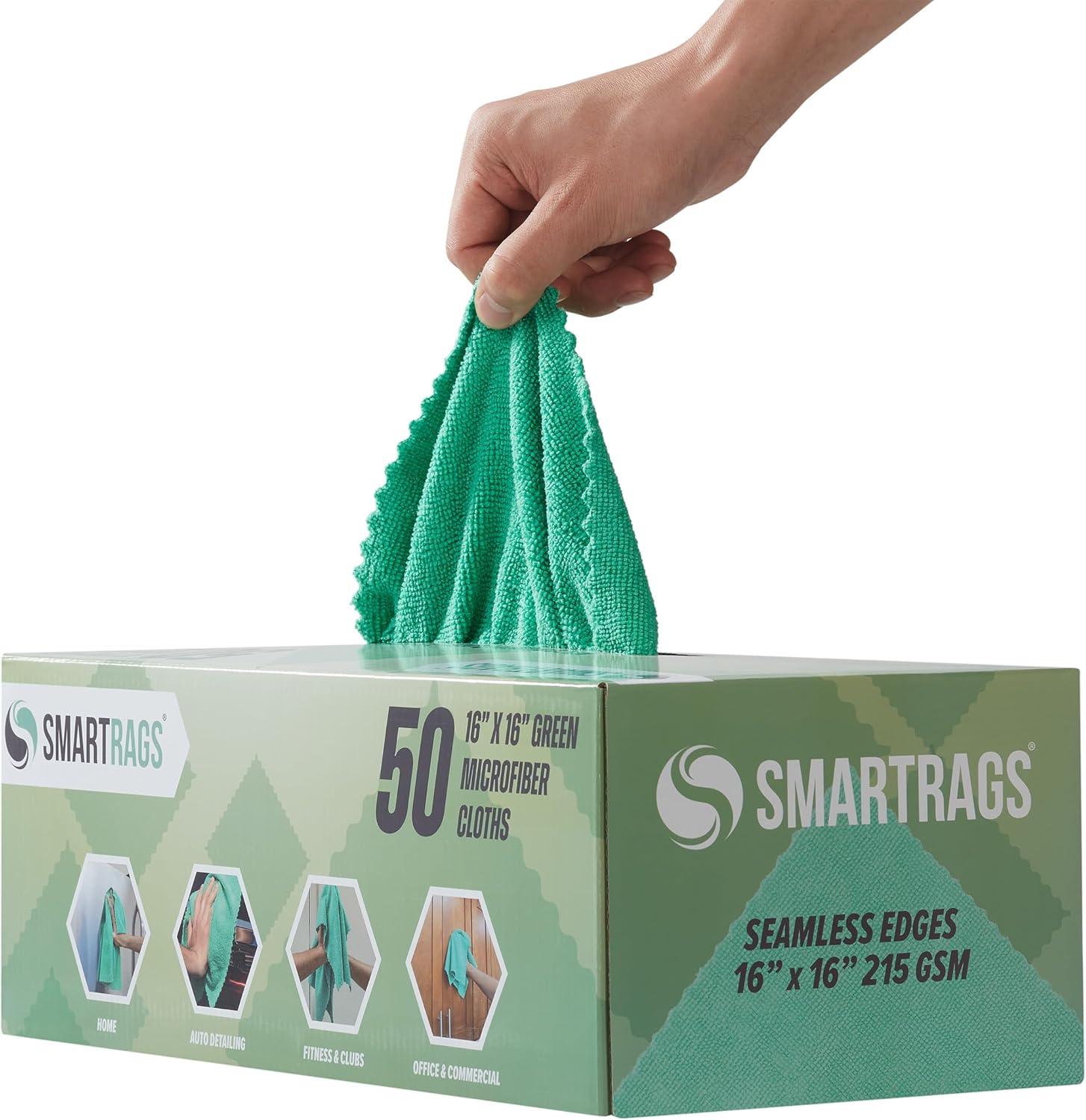 image:imageArkwright Smart Rags Microfiber Cleaning Cloths Pack of 50 in a Box Lint Free 180 GSM Reusable Towels for Auto Office and Household Cleaning 12 x 12 in WhiteGreen