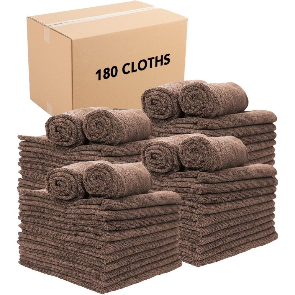 image:imageArkwright Microfiber Cleaning Cloths Pack of 12 Large Lint amp StreakFree Drying Wash Towels 300 GSM Super Absorbent amp Quick Dry Perfect Cleaner for Car Glass and Window 16 x 16 in WhiteBrown