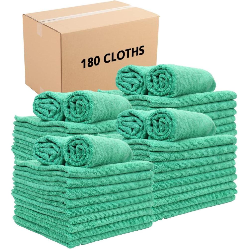image:imageArkwright Microfiber Cleaning Cloths Pack of 12 Large Lint amp StreakFree Drying Wash Towels 300 GSM Super Absorbent amp Quick Dry Perfect Cleaner for Car Glass and Window 16 x 16 in WhiteGreen