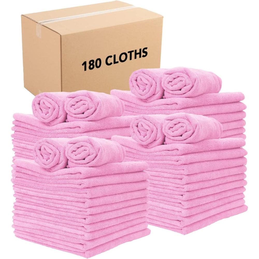 image:imageArkwright Microfiber Cleaning Cloths Pack of 12 Large Lint amp StreakFree Drying Wash Towels 300 GSM Super Absorbent amp Quick Dry Perfect Cleaner for Car Glass and Window 16 x 16 in WhitePink