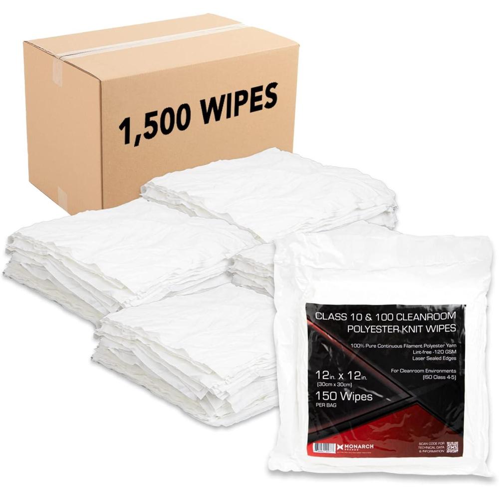 image:imageArkwright Oversized Cleanroom Wipers 12x12 1500 Bulk Case Polyester Knit Wipes for Lab Electronics Pharmaceutics Printing and Semiconductor Industries