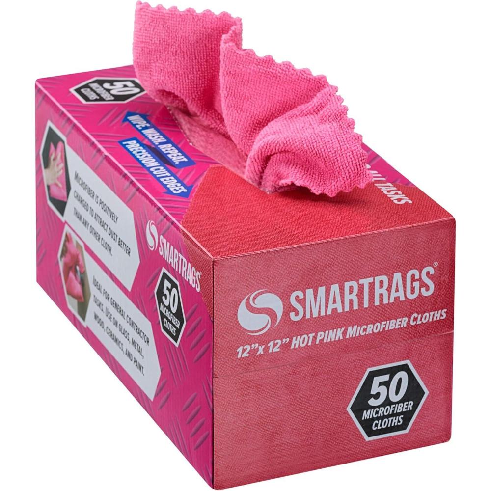 image:imageArkwright Smart Rags Microfiber Cleaning Cloths Pack of 50 in a Box Lint Free 180 GSM Reusable Towels for Auto Office and Household Cleaning 12 x 12 in WhitePink