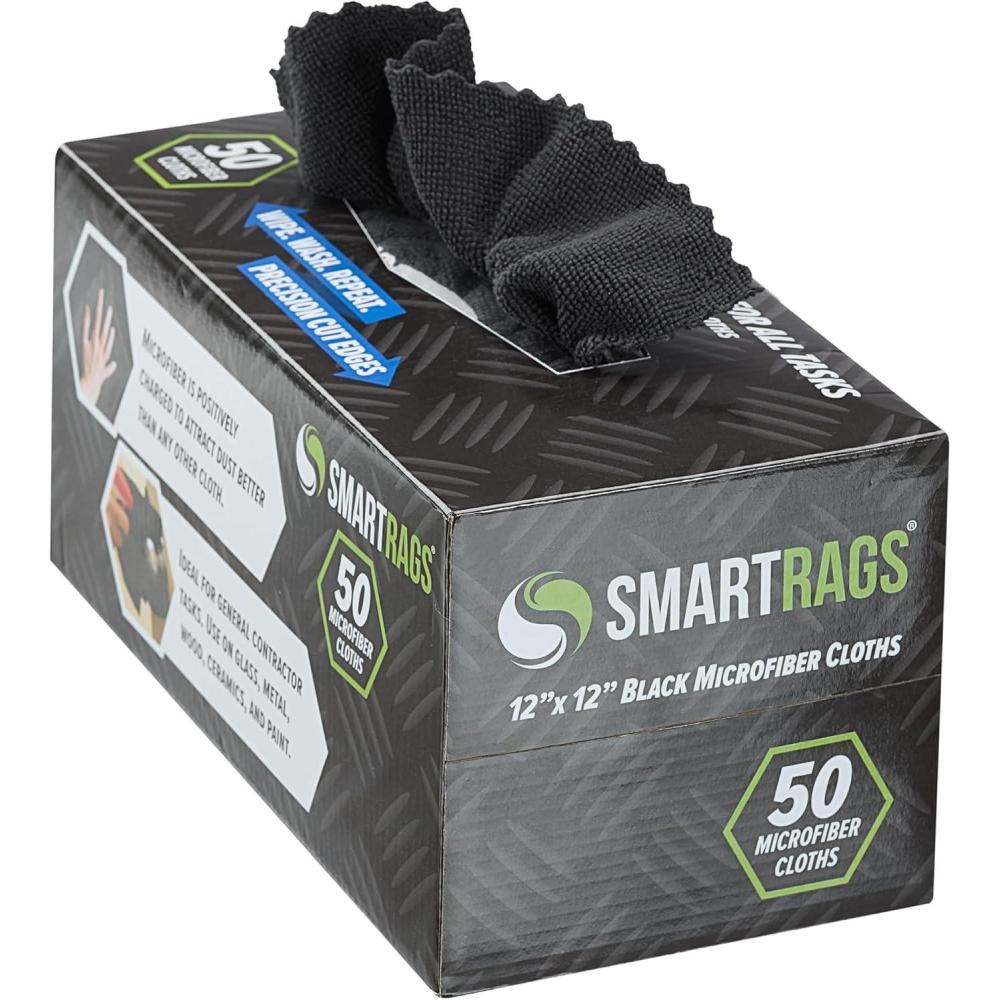 image:imageArkwright Smart Rags Microfiber Cleaning Cloths Pack of 50 in a Box Lint Free 180 GSM Reusable Towels for Auto Office and Household Cleaning 12 x 12 in WhiteBlack