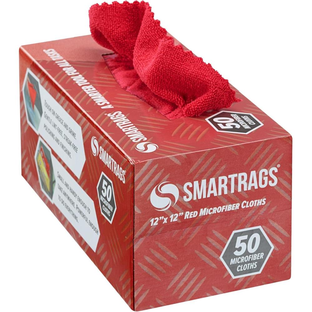 image:imageArkwright Smart Rags Microfiber Cleaning Cloths Pack of 50 in a Box Lint Free 180 GSM Reusable Towels for Auto Office and Household Cleaning 12 x 12 in WhiteRed