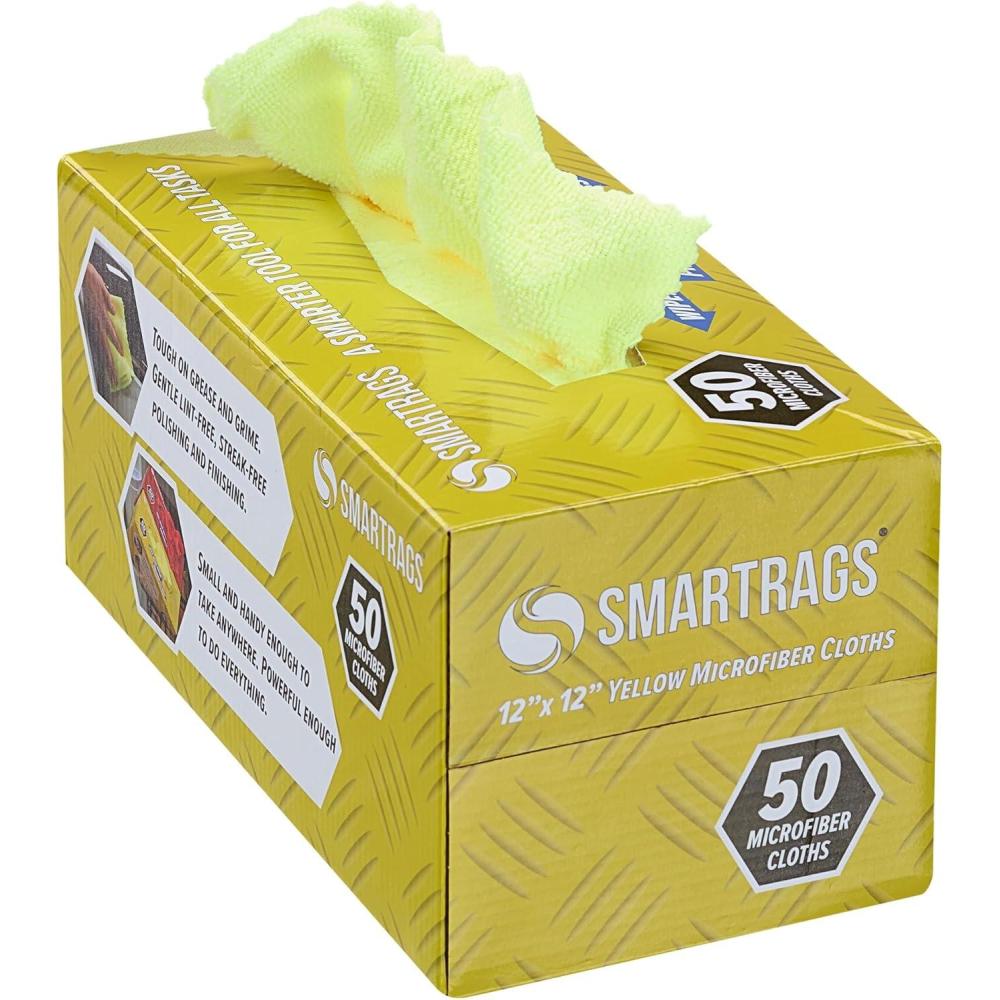 image:imageArkwright Smart Rags Microfiber Cleaning Cloths Pack of 50 in a Box Lint Free 180 GSM Reusable Towels for Auto Office and Household Cleaning 12 x 12 in WhiteYellow
