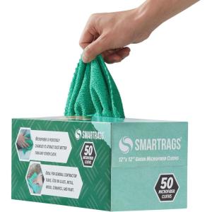 Arkwright Smart Rags Microfiber Cleaning Cloths, Pack of 50 in a Box, Lint Free 180 GSM Reusable Towels for Auto, Office and Household Cleaning, 12 x 12 in, White(Green)