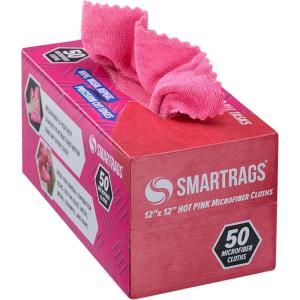 Arkwright Smart Rags Microfiber Cleaning Cloths, Pack of 50 in a Box, Lint Free 180 GSM Reusable Towels for Auto, Office and Household Cleaning, 12 x 12 in, White(Pink)