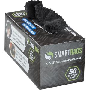 Arkwright Smart Rags Microfiber Cleaning Cloths, Pack of 50 in a Box, Lint Free 180 GSM Reusable Towels for Auto, Office and Household Cleaning, 12 x 12 in, White(Black)
