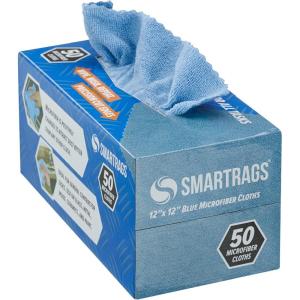 Arkwright Smart Rags Microfiber Cleaning Cloths, Pack of 50 in a Box, Lint Free 180 GSM Reusable Towels for Auto, Office and Household Cleaning, 12 x 12 in, White(Blue)
