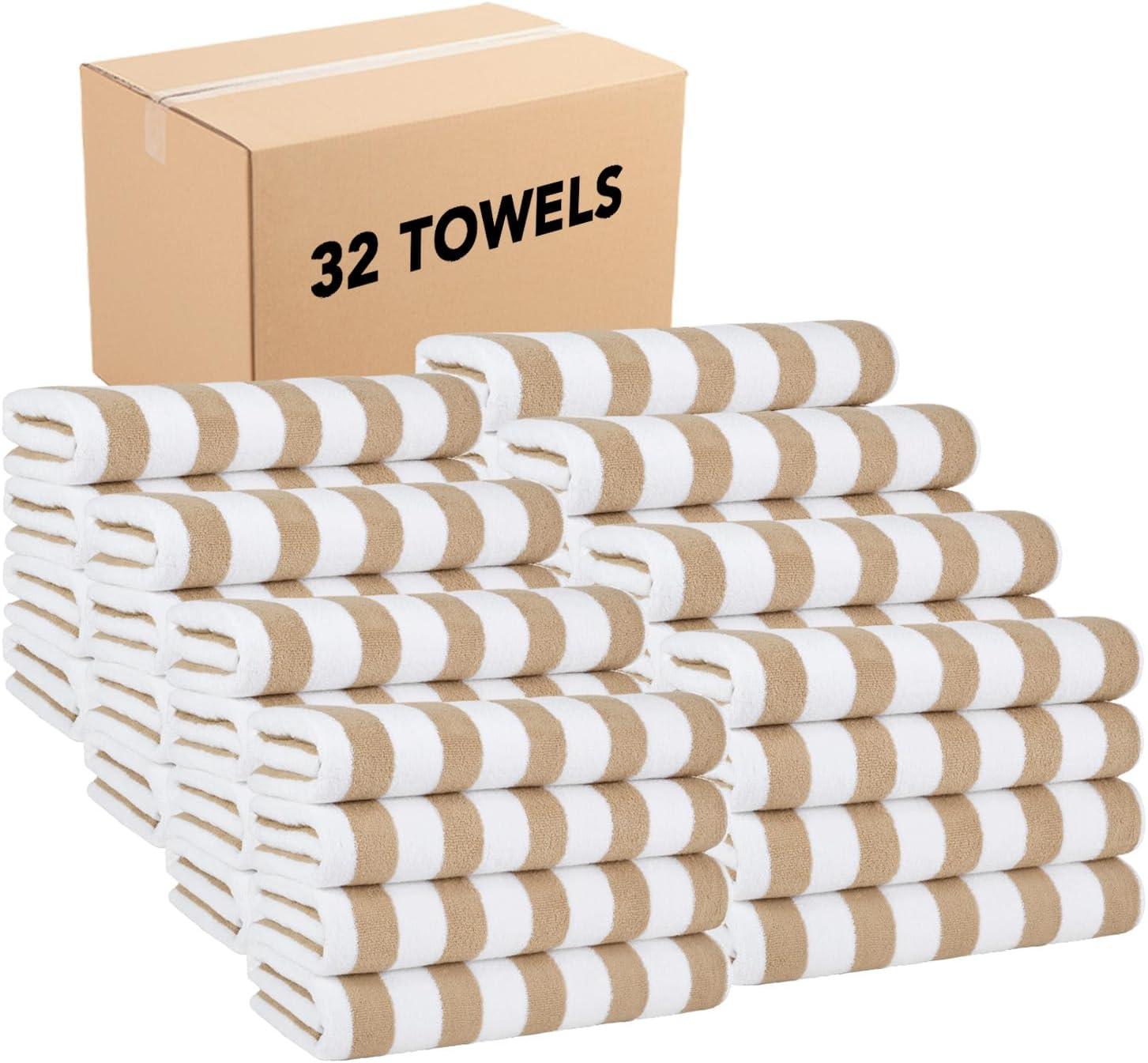 image:imageArkwright Cali Cabana Stripe Beach Towel Case of 32 Soft Quick Dry 100 Cotton Terry Towels Set for Pool Swim and Hot Tub 30 x 60 in BeigeBeige