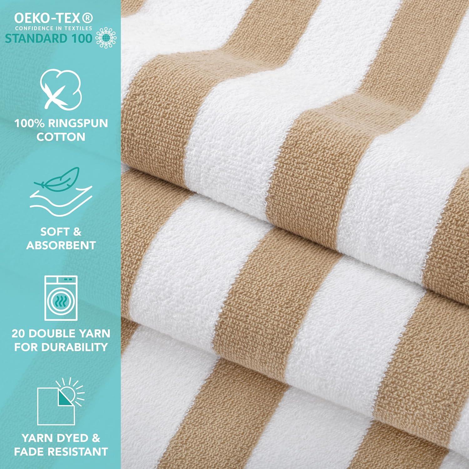 image:imageArkwright Cali Cabana Stripe Beach Towel Case of 32 Soft Quick Dry 100 Cotton Terry Towels Set for Pool Swim and Hot Tub 30 x 60 in BeigeBeige