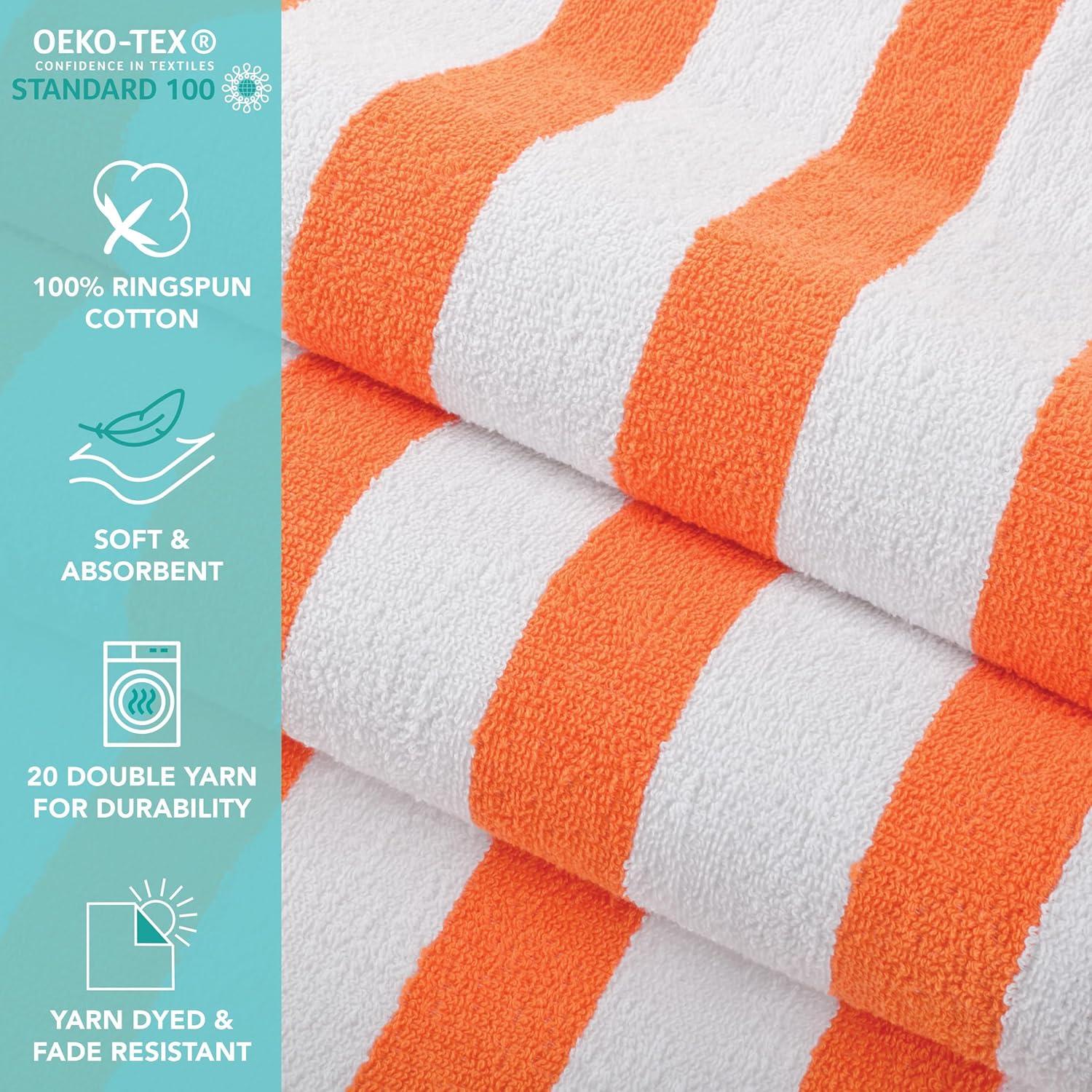 image:imageArkwright Cali Cabana Stripe Beach Towel Case of 32 Soft Quick Dry 100 Cotton Terry Towels Set for Pool Swim and Hot Tub 30 x 60 in BeigeOrange