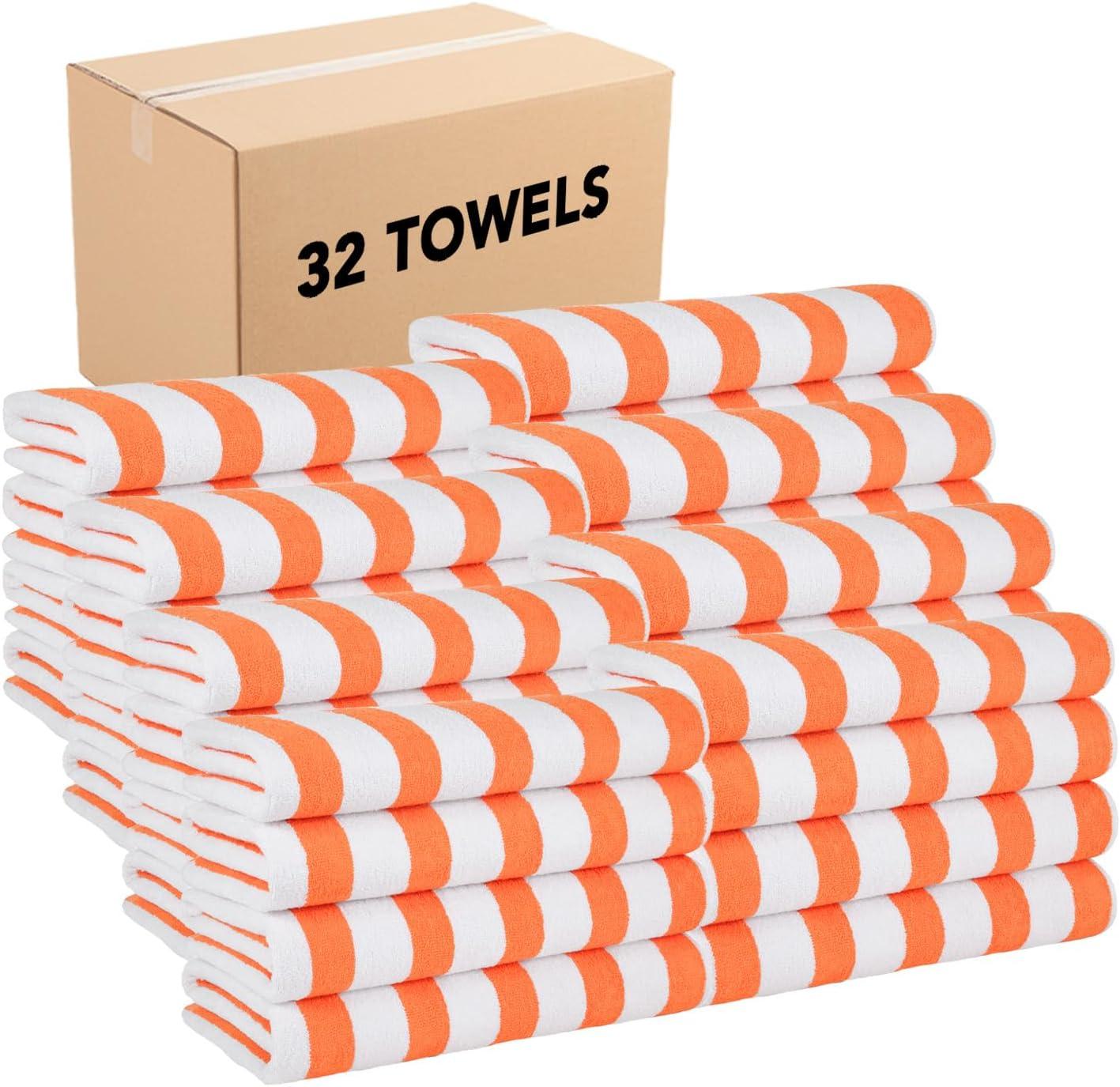 image:imageArkwright Cali Cabana Stripe Beach Towel Case of 32 Soft Quick Dry 100 Cotton Terry Towels Set for Pool Swim and Hot Tub 30 x 60 in BeigeOrange