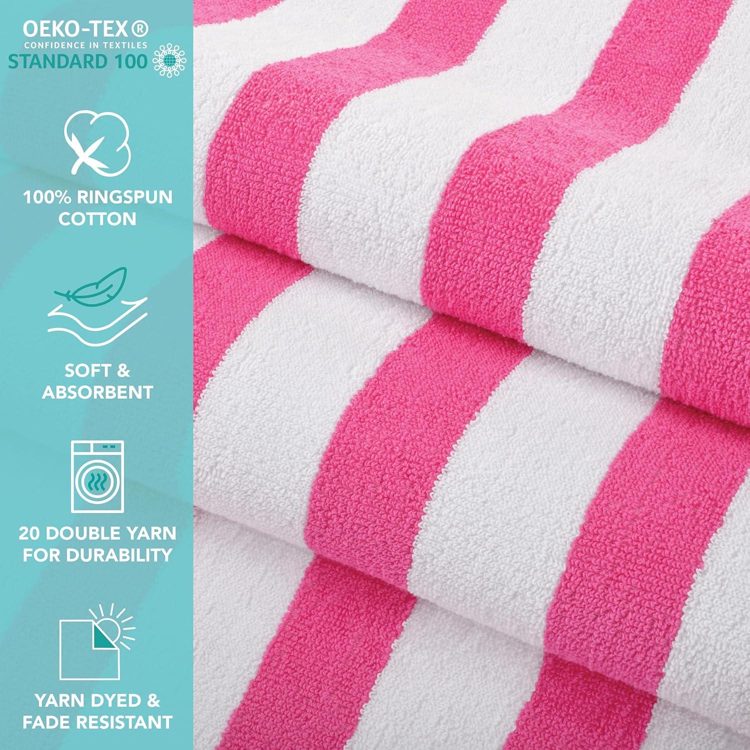 image:imageArkwright Cali Cabana Stripe Beach Towel Case of 32 Soft Quick Dry 100 Cotton Terry Towels Set for Pool Swim and Hot Tub 30 x 60 in BeigePink