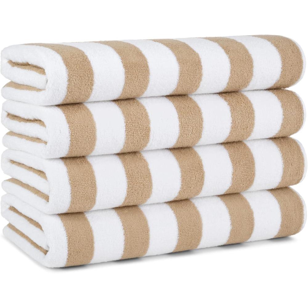 image:imageArkwright Cali Cabana Stripe Beach Towel Case of 32 Soft Quick Dry 100 Cotton Terry Towels Set for Pool Swim and Hot Tub 30 x 60 in BeigeBeige