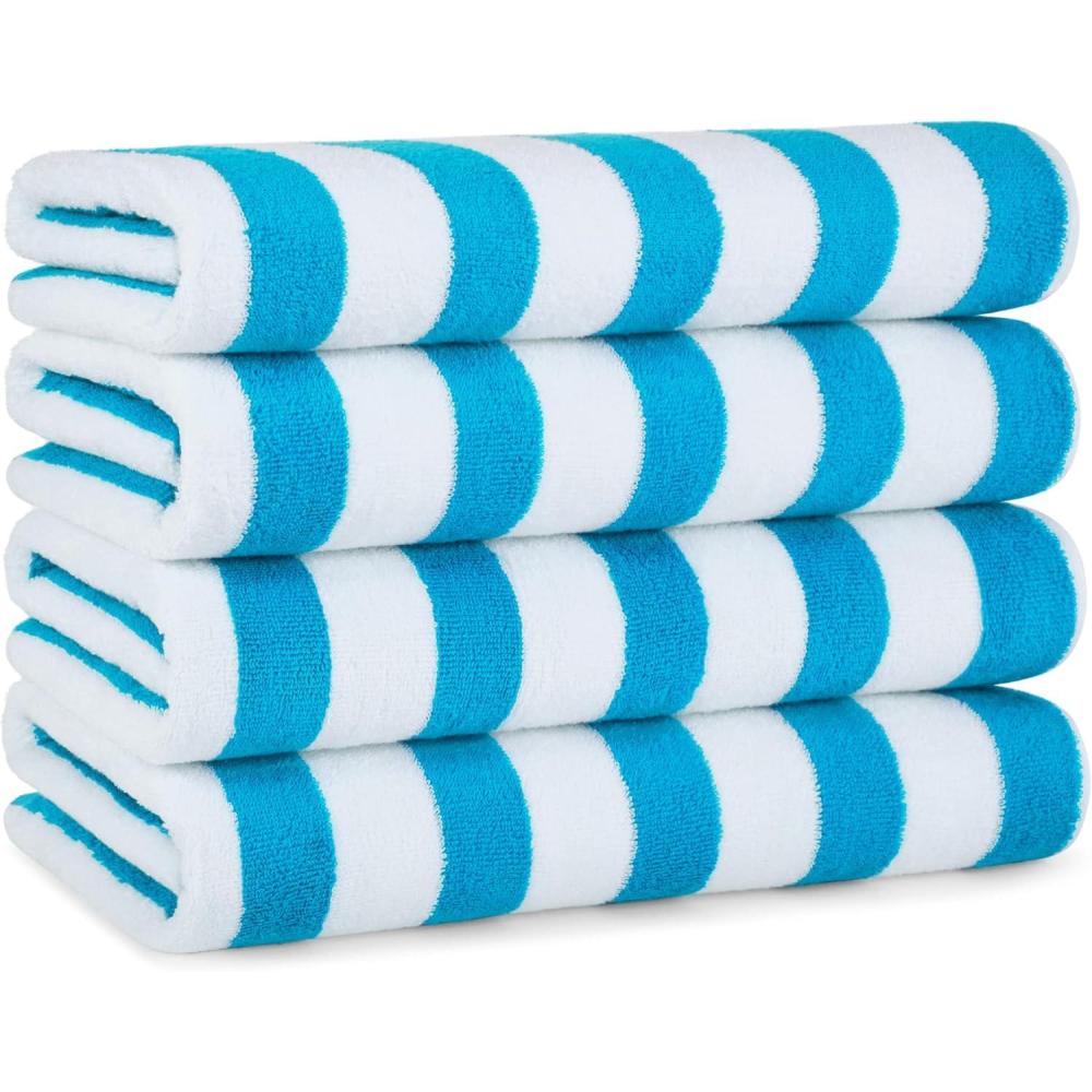 image:imageArkwright Cali Cabana Stripe Beach Towel  Case of 32 Soft Quick Dry 100 Cotton Terry Towels Set for Pool Swim and Hot Tub 30 x 60 in BeigeBlue