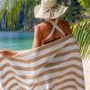 Arkwright Cali Cabana Stripe Beach Towel – Case of 32, Soft Quick Dry 100% Cotton Terry Towels Set for Pool, Swim, and Hot Tub, 30 x 60 in, Beige(Beige)